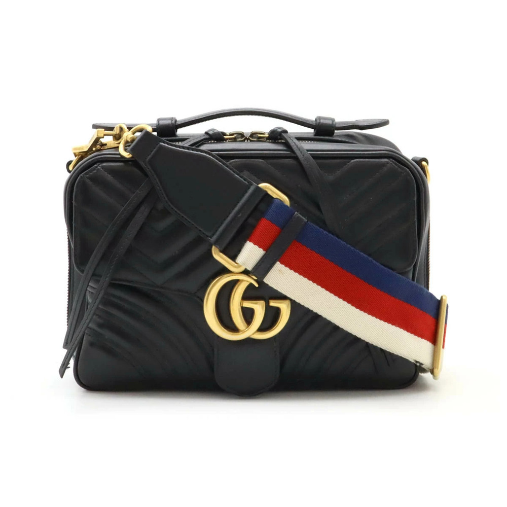 GUCCI GG Marmont 2way Shoulder Bag Heart Quilted Leather Black